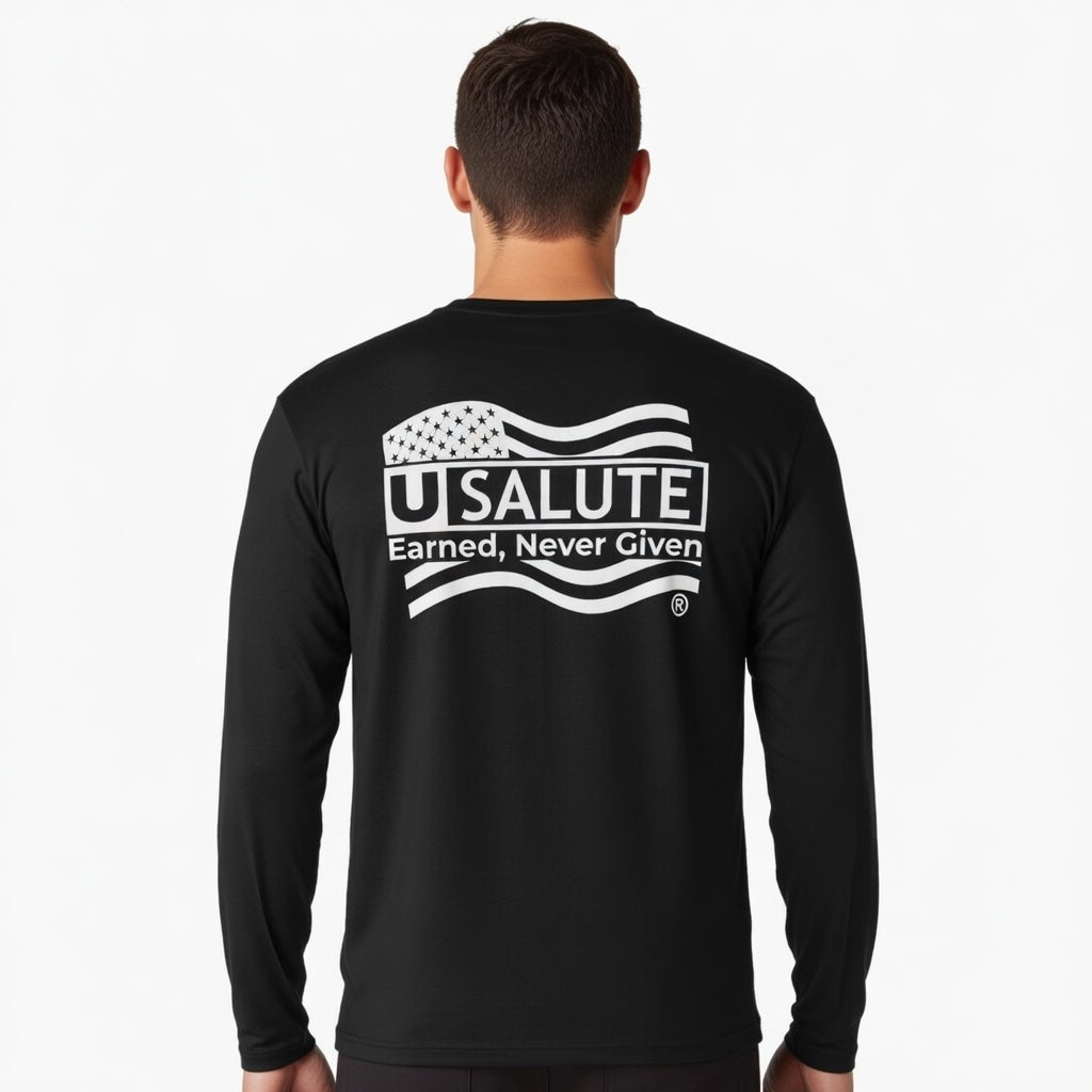 Long Sleeve Tee — USALUTE "Earned, Never Given" Patriotic Flag Shirt