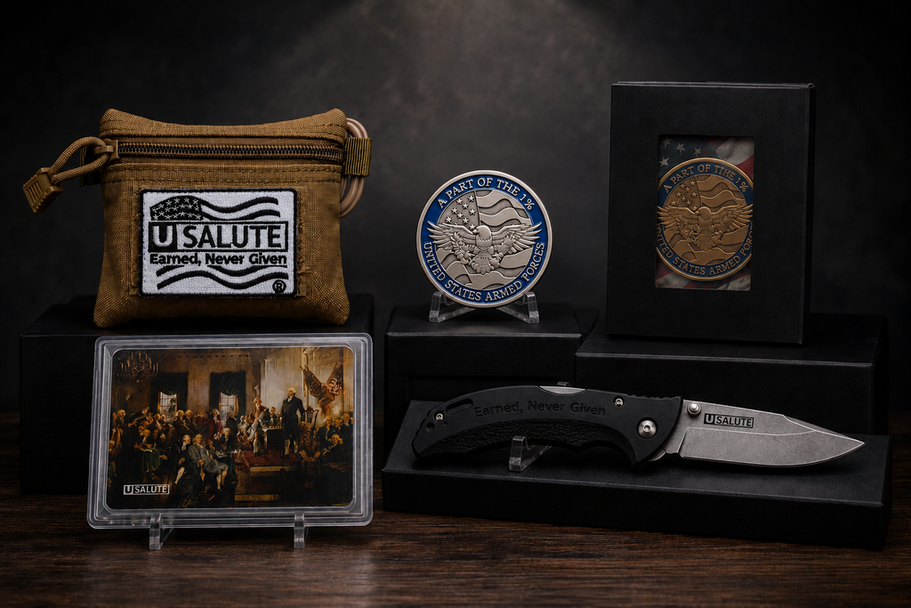 USalute Legacy Package: USalute Package + EDC Pouch + Engraved Knife